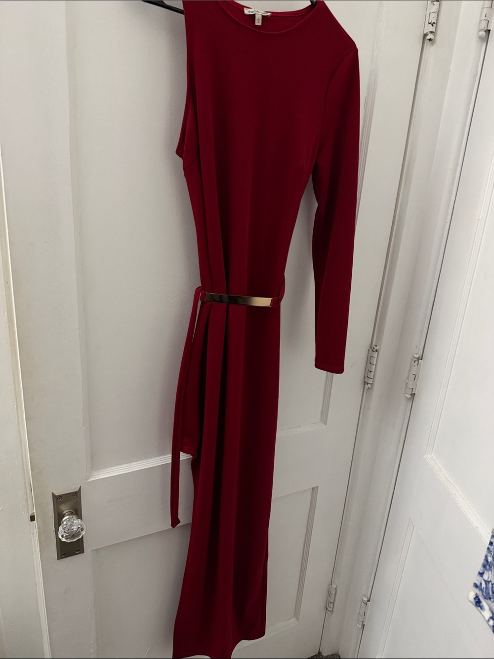 Charlotte Russe Asymmetrical Wine Red Long Sleeve Maxi Dress